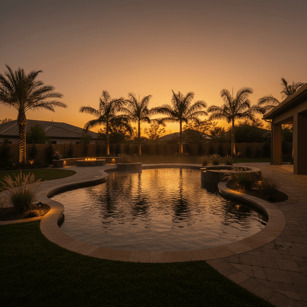 Outdoor pool and landscape lighting installation