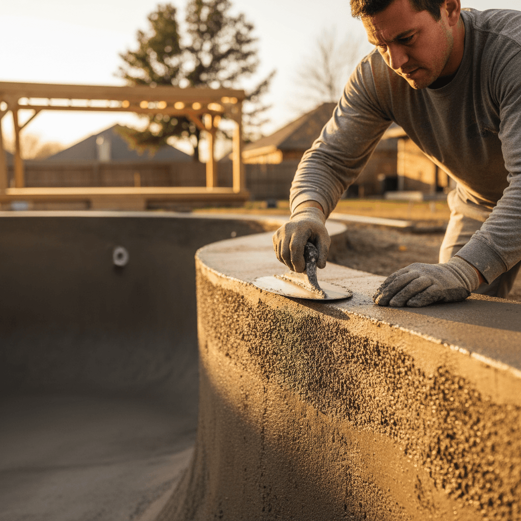 Gunite pool construction in progress